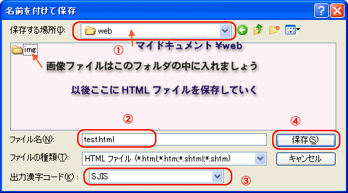 ファイルの保存する場所やファイル名の記入例